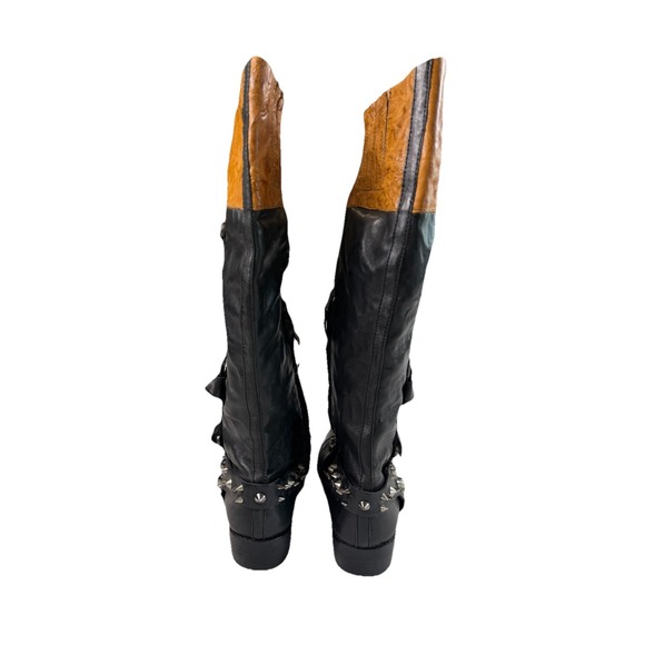 Sam Edelman 8.5 'Park' Two Tone Leather Knee High Spike Stud Belted Riding Boot - Picture 4 of 8